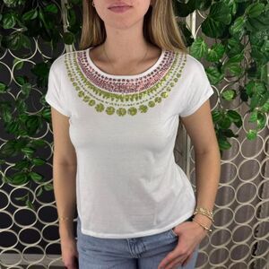 Ruby Rd Women's White Top With Embellished Neckline